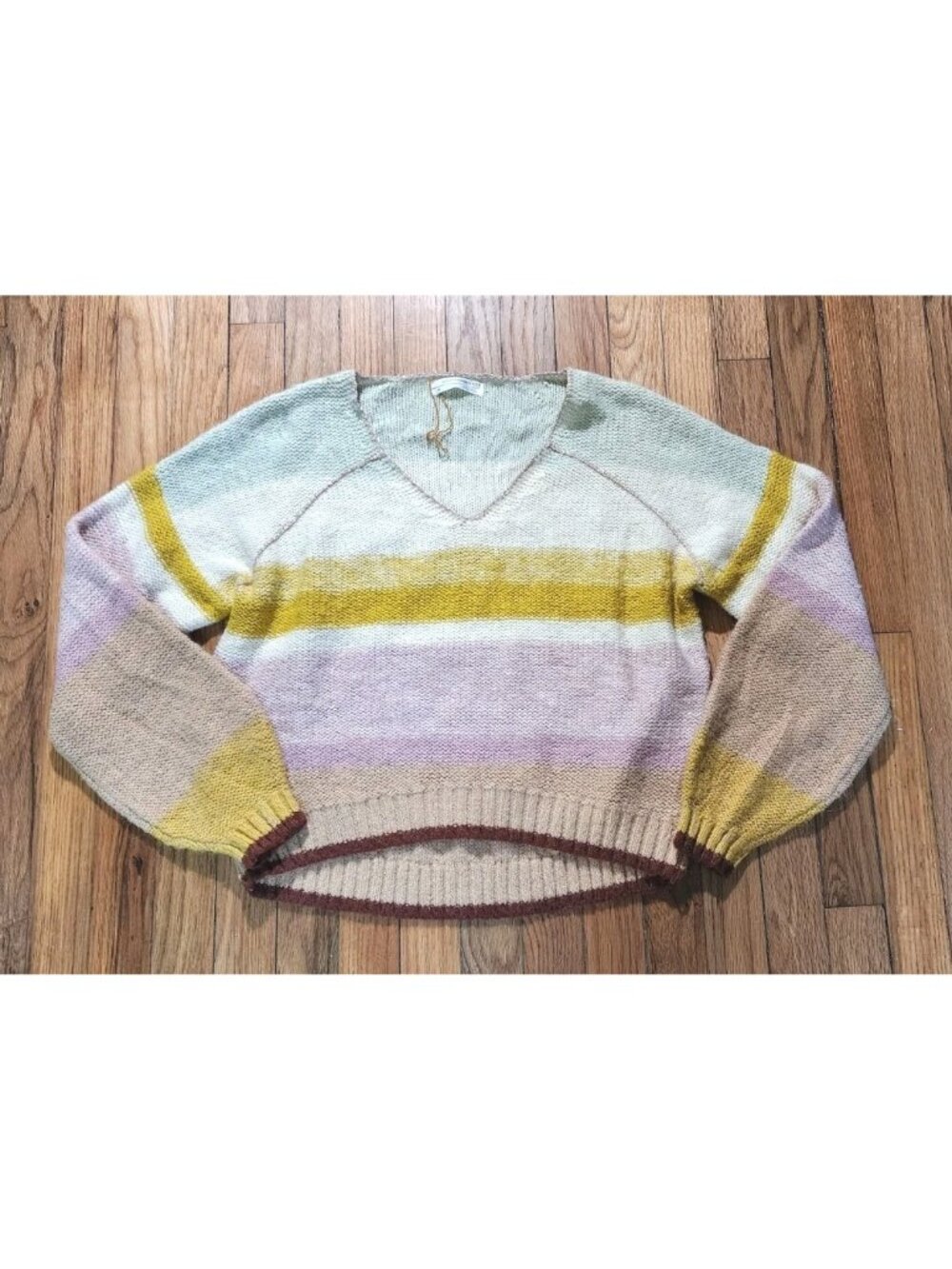 Anthropologie Sweater XS Beige Multicolor Striped Open Knit Cozy Alpaca Blend